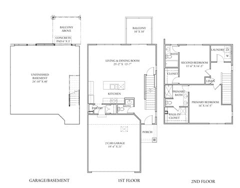 Floor plan for 2 beds, 2.5 baths, 1479 sqft